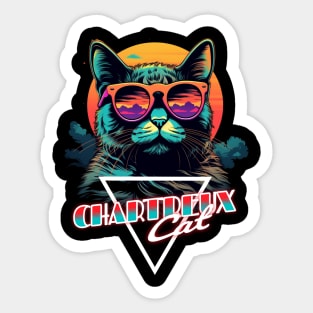 Retro Wave Chartreux Cat Miami Shirt Sticker